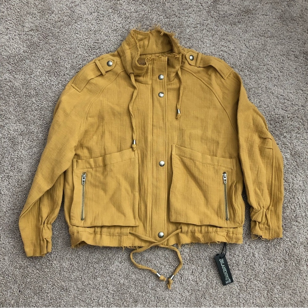 Anthropologie Blank NYC Mustard Yellow Oversized Snap Button Jacket
